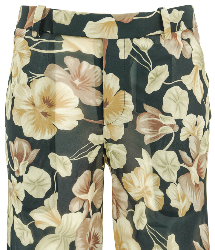 Saint Laurent Georgette Floral Pants in Black and Beige - Discounts on Saint Laurent at UAL