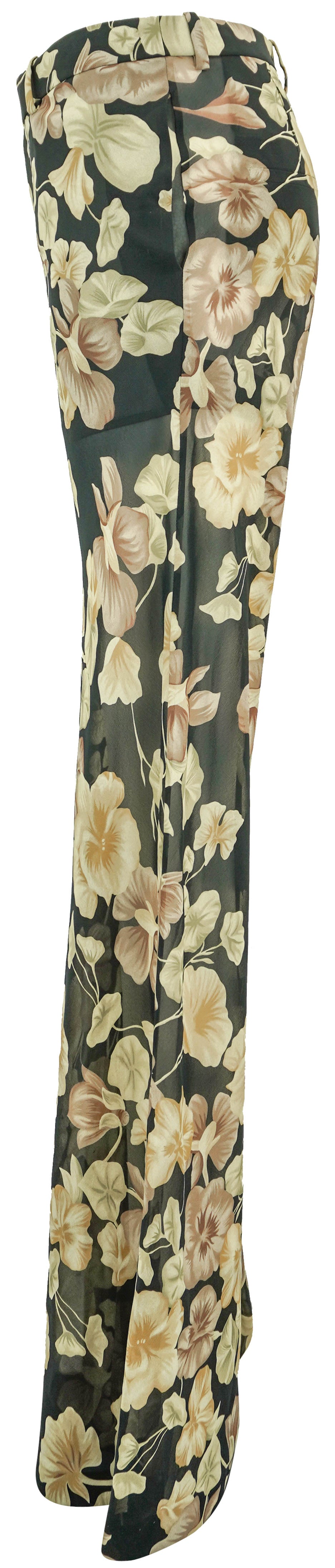 Saint Laurent Georgette Floral Pants in Black and Beige - Discounts on Saint Laurent at UAL