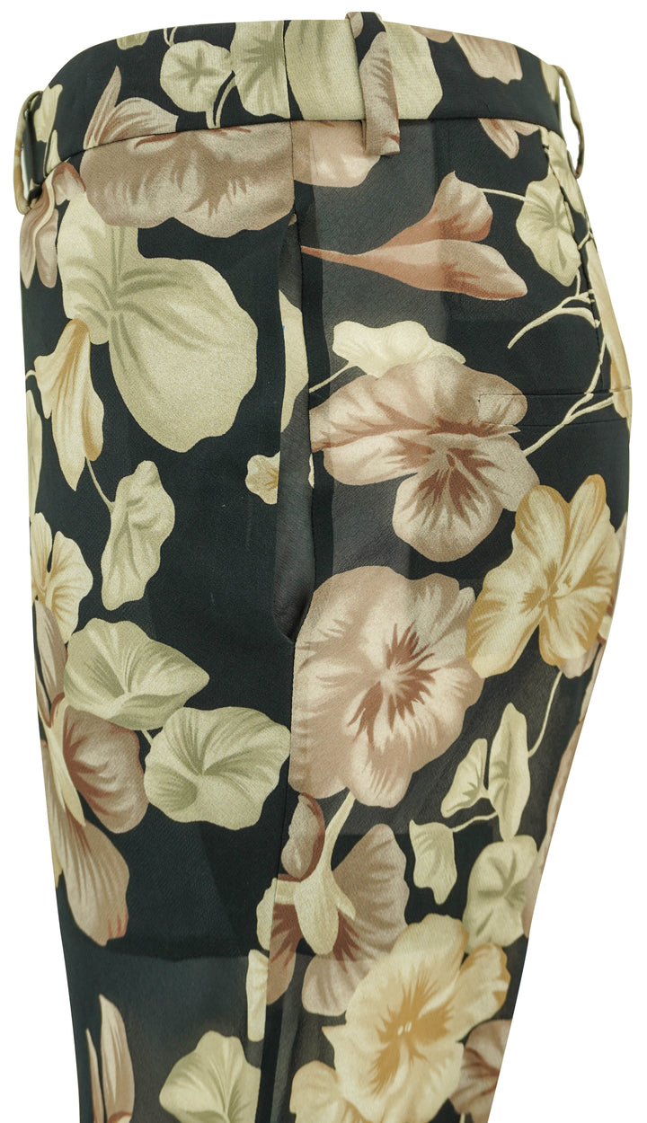 Saint Laurent Georgette Floral Pants in Black and Beige - Discounts on Saint Laurent at UAL