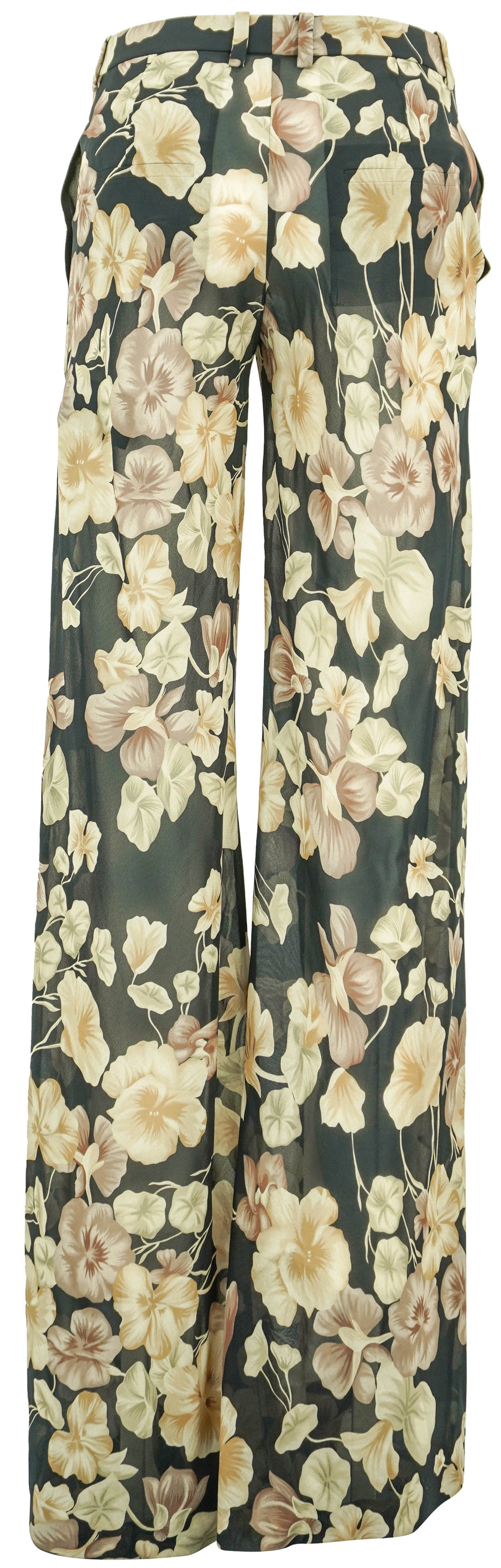 Saint Laurent Georgette Floral Pants in Black and Beige - Discounts on Saint Laurent at UAL
