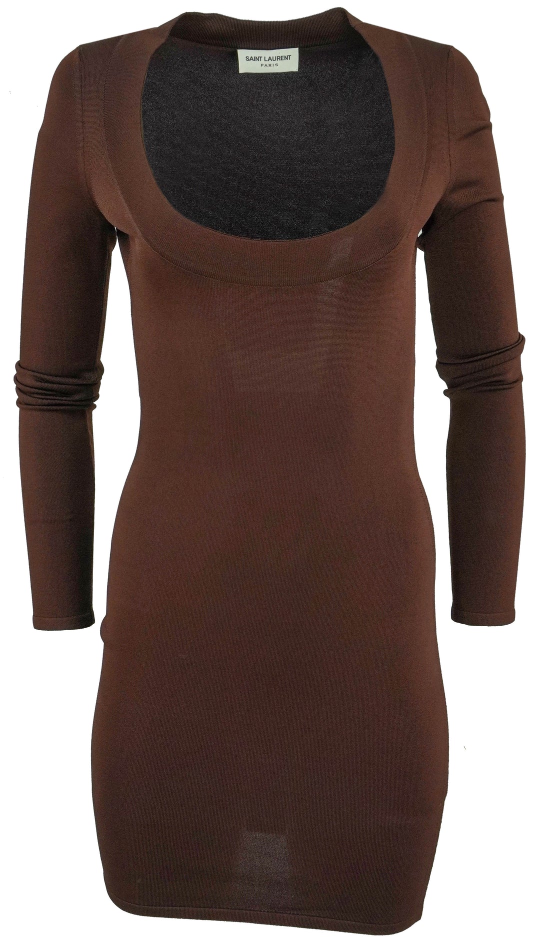 Saint Laurent Knit Mini Dress in Chocolate Brown - Discounts on Saint Laurent at UAL
