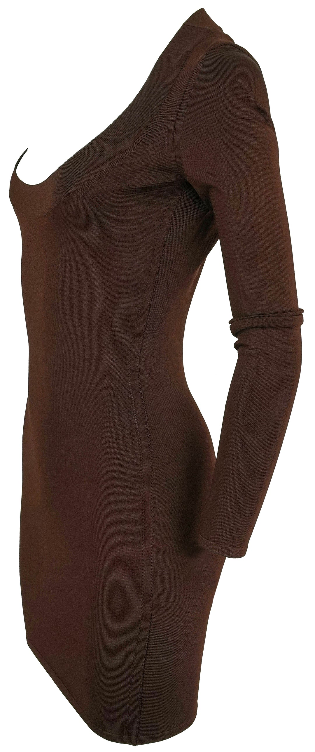 Saint Laurent Knit Mini Dress in Chocolate Brown - Discounts on Saint Laurent at UAL