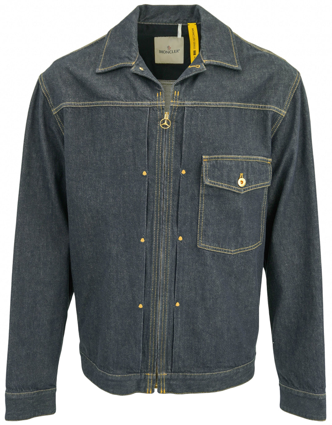 Moncler Denim Jacket with Embroidery in Dark Blue - Discounts on Moncler at UAL