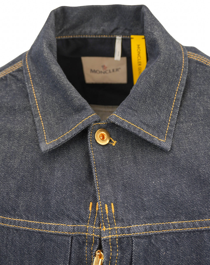 Moncler Denim Jacket with Embroidery in Dark Blue - Discounts on Moncler at UAL