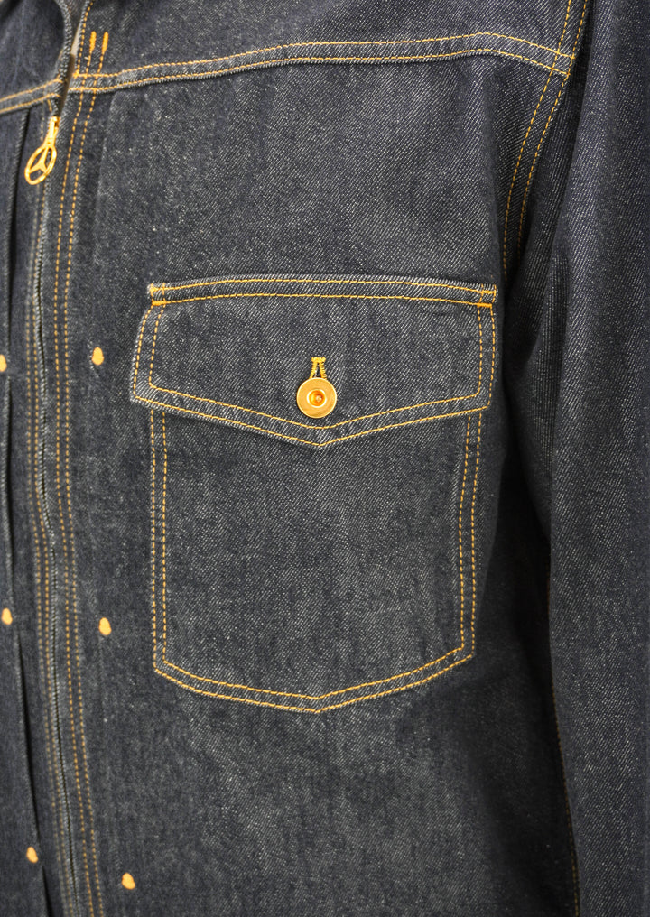 Moncler Denim Jacket with Embroidery in Dark Blue - Discounts on Moncler at UAL