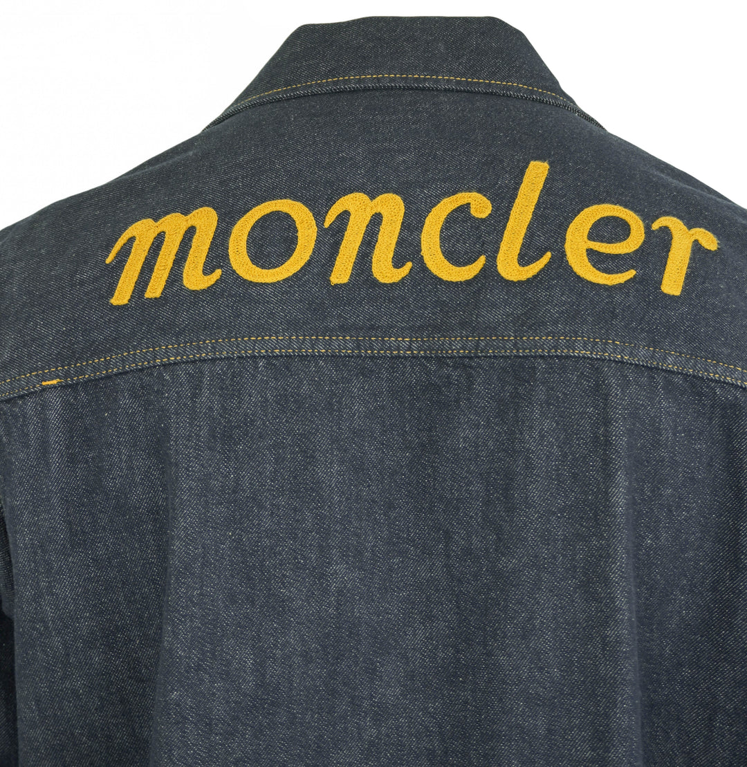 Moncler Denim Jacket with Embroidery in Dark Blue - Discounts on Moncler at UAL