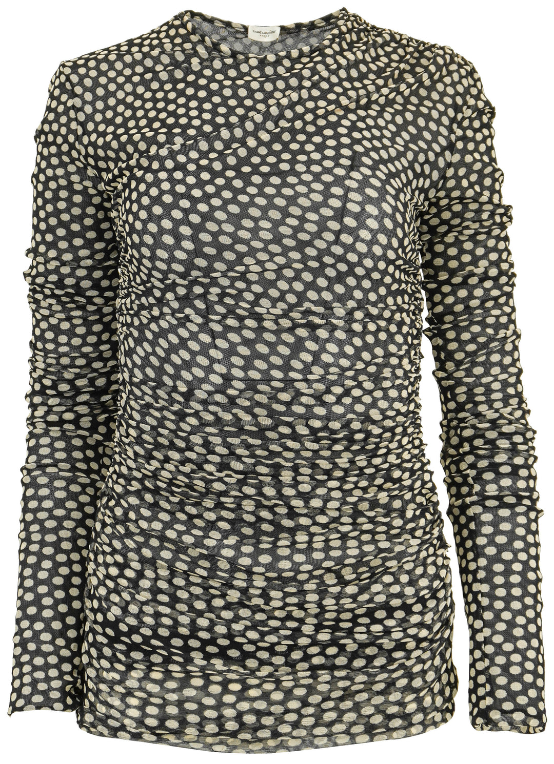 Saint Laurent Polka Dot Mini Dress in Black/Chalk - Discounts on Saint Laurent at UAL
