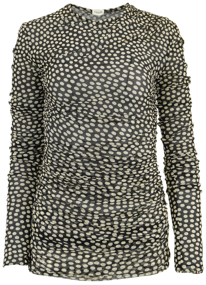 Saint Laurent Polka Dot Mini Dress in Black/Chalk - Discounts on Saint Laurent at UAL