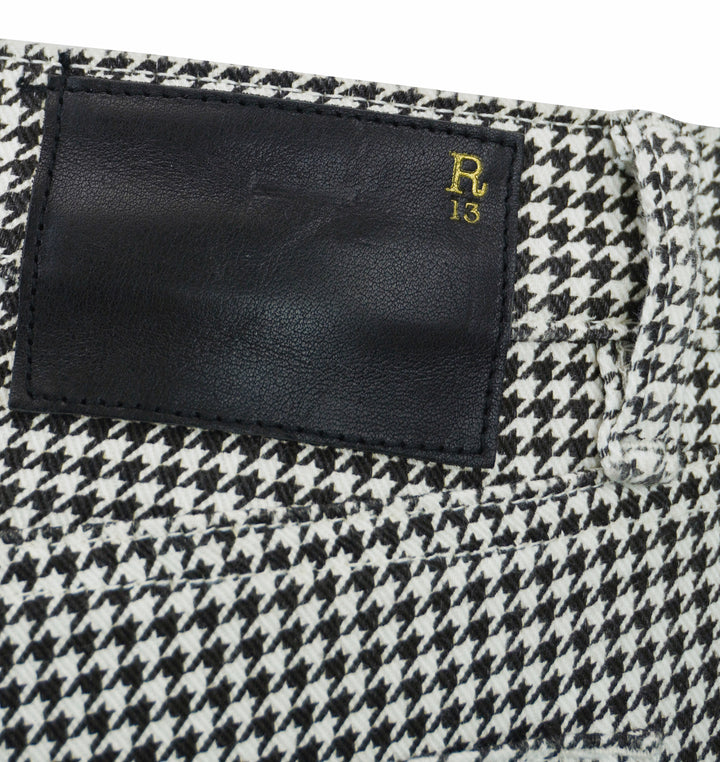 R13 Printed Houndstooth Kick Fit Jeans in Black and White - Discounts on R13 at UAL