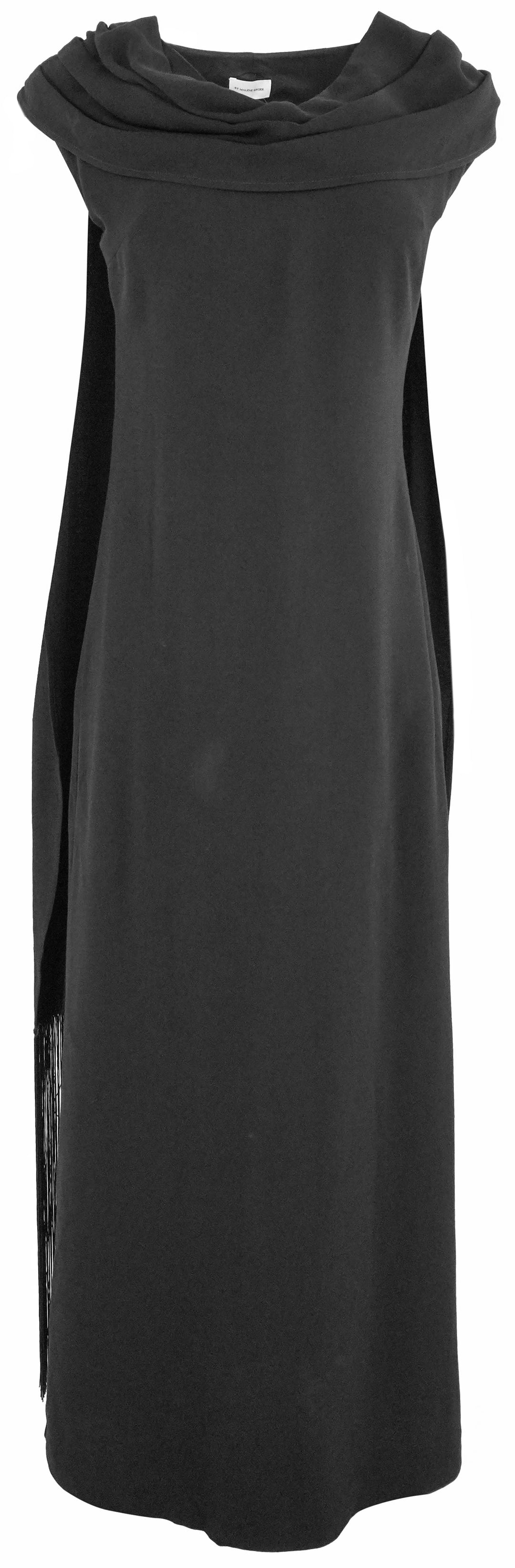 By Malene Birger Cressida Draped Fringed Crepe Maxi Dress in Black - Discounts on By Malene Birger at UAL