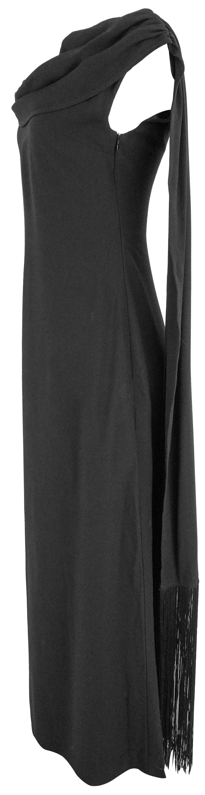 By Malene Birger Cressida Draped Fringed Crepe Maxi Dress in Black - Discounts on By Malene Birger at UAL