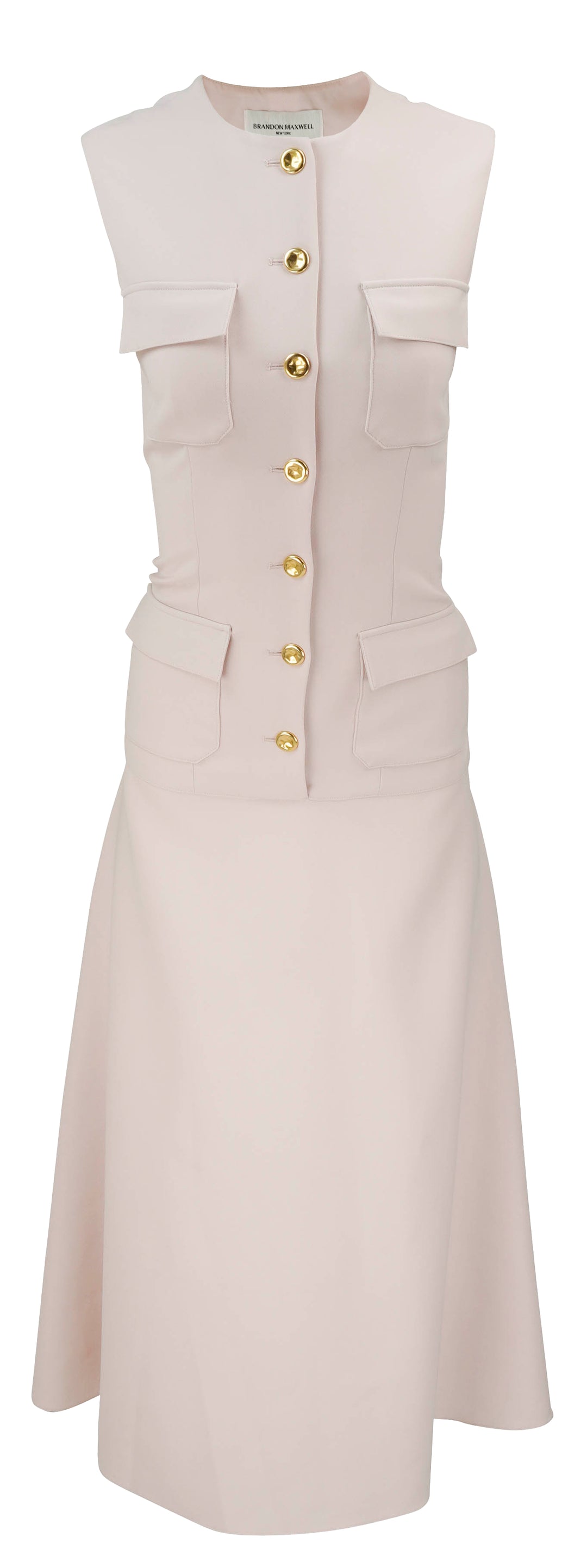 Brandon Maxwell Riviera Buttoned Crepe Midi Dress in Light Pink - Discounts on Brandon Maxwell at UAL