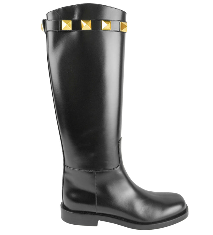 Valentino Rock Stud Boots in Black/Gold - Discounts on Valentino at UAL