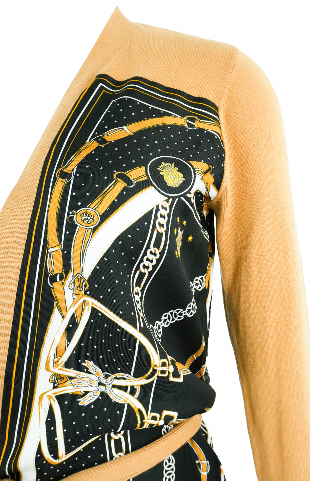 L'AGENCE Beverly Silk Panel Cardigan in Black/Tan - Discounts on L'AGENCE at UAL