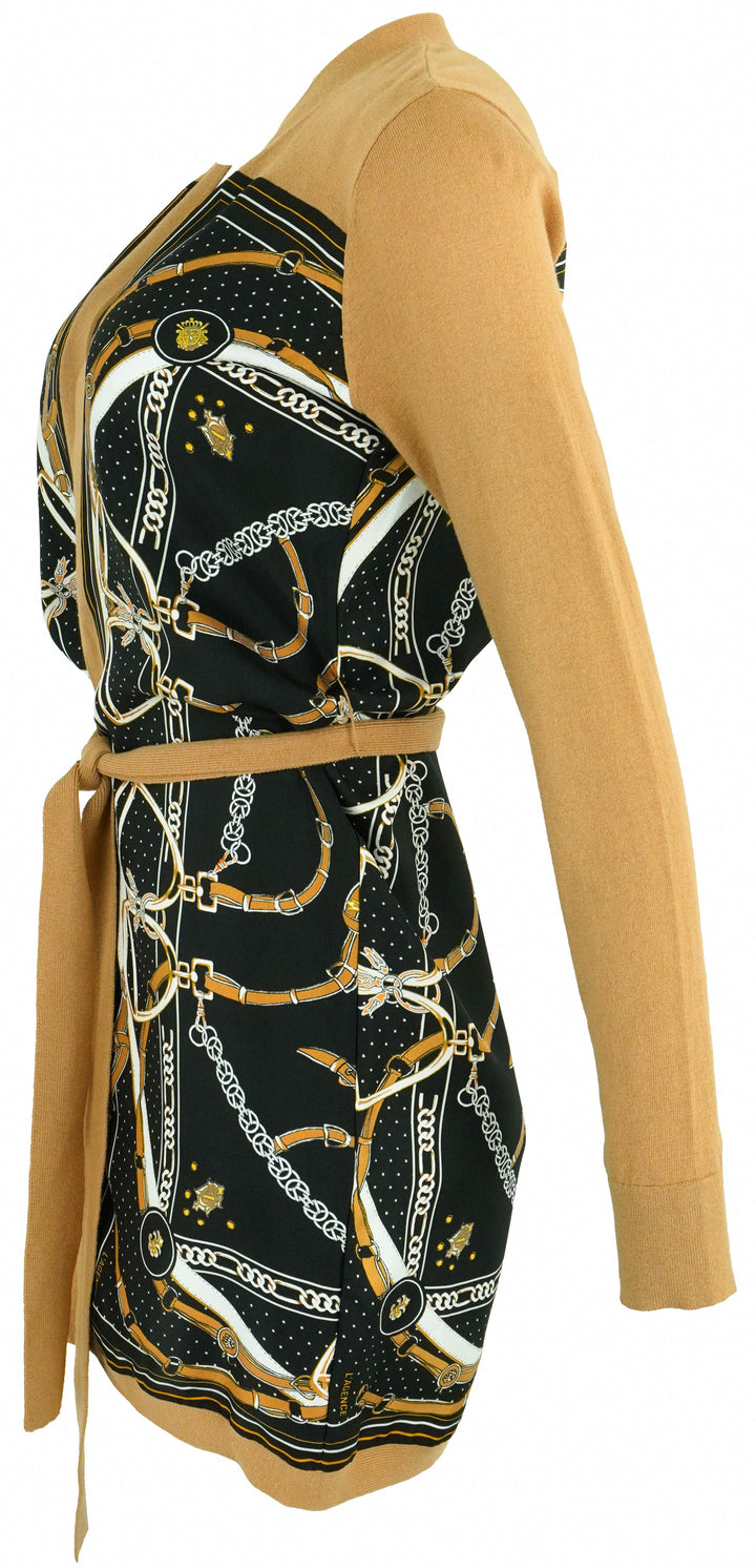 L'AGENCE Beverly Silk Panel Cardigan in Black/Tan - Discounts on L'AGENCE at UAL