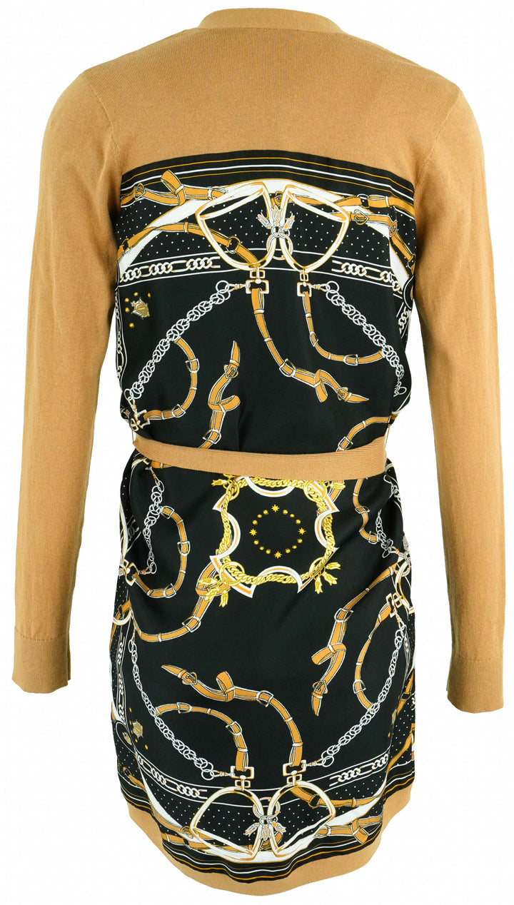 L'AGENCE Beverly Silk Panel Cardigan in Black/Tan - Discounts on L'AGENCE at UAL