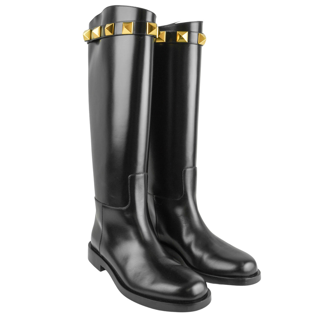 Valentino Rock Stud Boots in Black/Gold - Discounts on Valentino at UAL