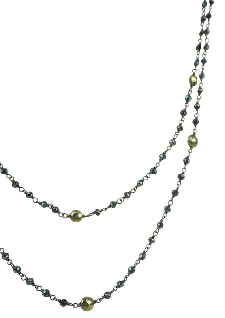 Ela Rae Diana Satellite Necklace in Mystic Black Spinel/Pyrite - Discounts on Ela Rae at UAL