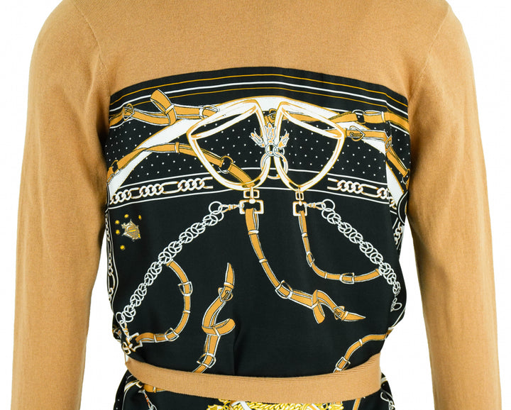 L'AGENCE Beverly Silk Panel Cardigan in Black/Tan - Discounts on L'AGENCE at UAL