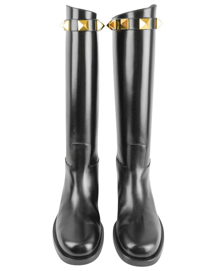 Valentino Rock Stud Boots in Black/Gold - Discounts on Valentino at UAL