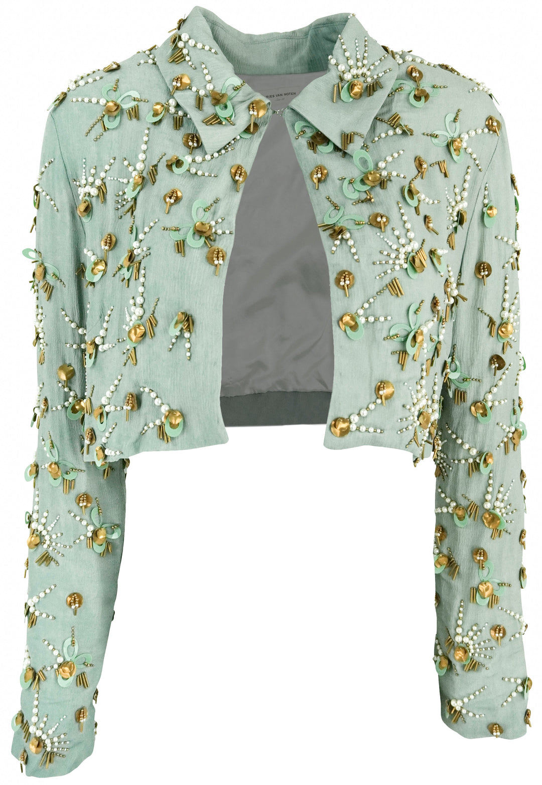 Dries Van Noten Cropped Embellished Jacket in Blue Grey - Discounts on Dries Van Noten at UAL