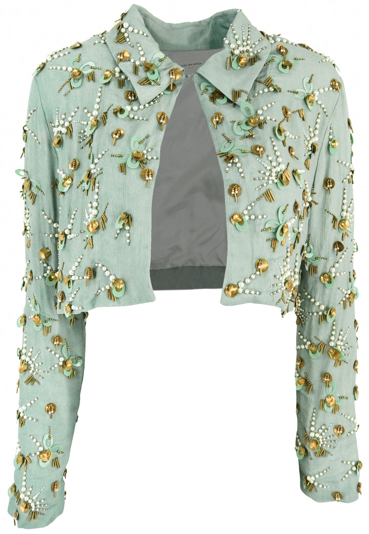 Dries Van Noten Cropped Embellished Jacket in Blue Grey - Discounts on Dries Van Noten at UAL