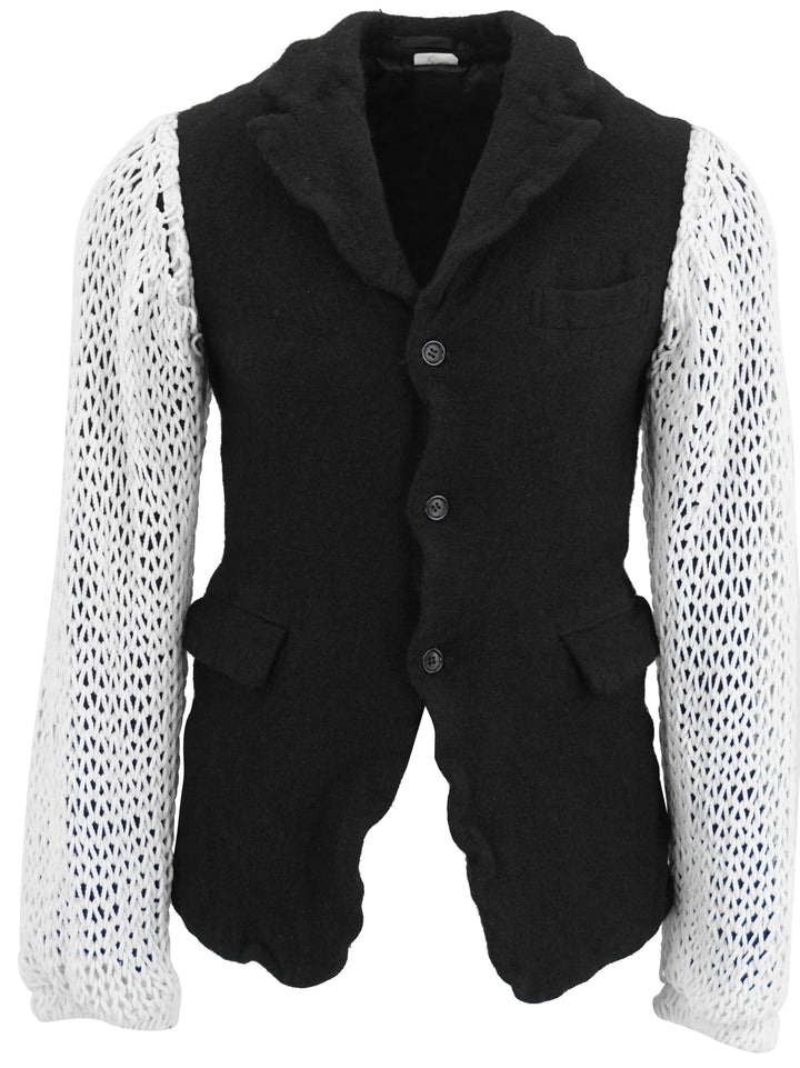 Comme des Garçons Knite Sleeve Blazer in Black and White - Discounts on COMME des GARÇONS at UAL