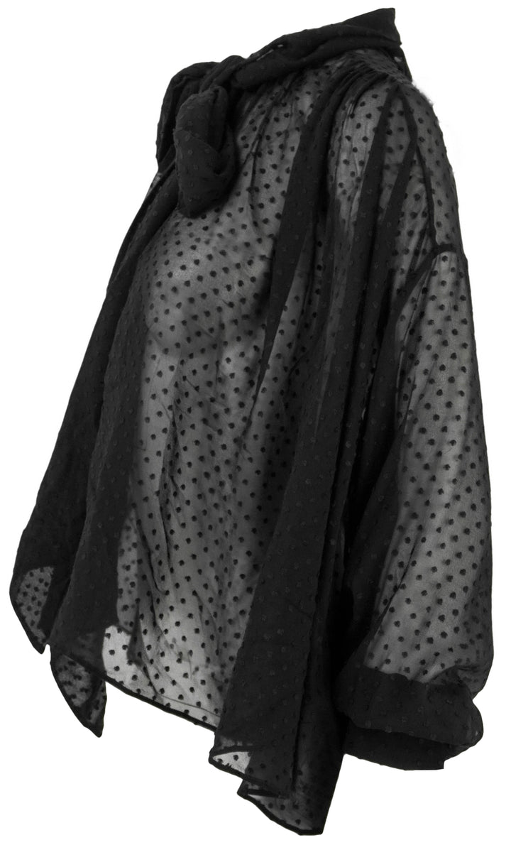 Chloe Dotted Sheer Silk Blouse in Black - Discounts on Chloé at UAL