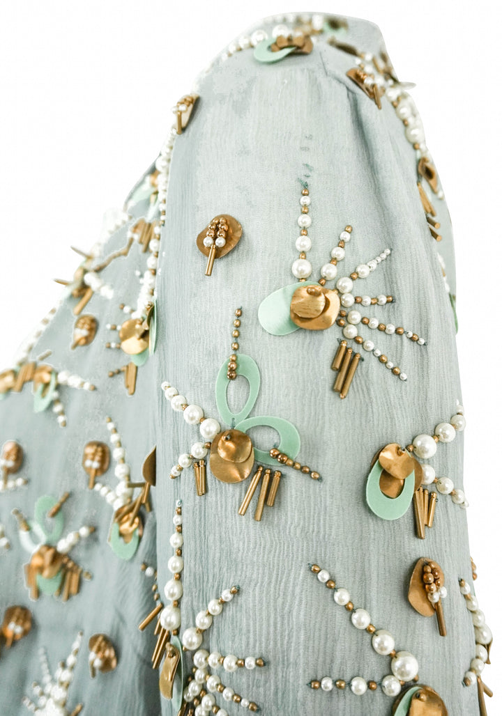 Dries Van Noten Cropped Embellished Jacket in Blue Grey - Discounts on Dries Van Noten at UAL