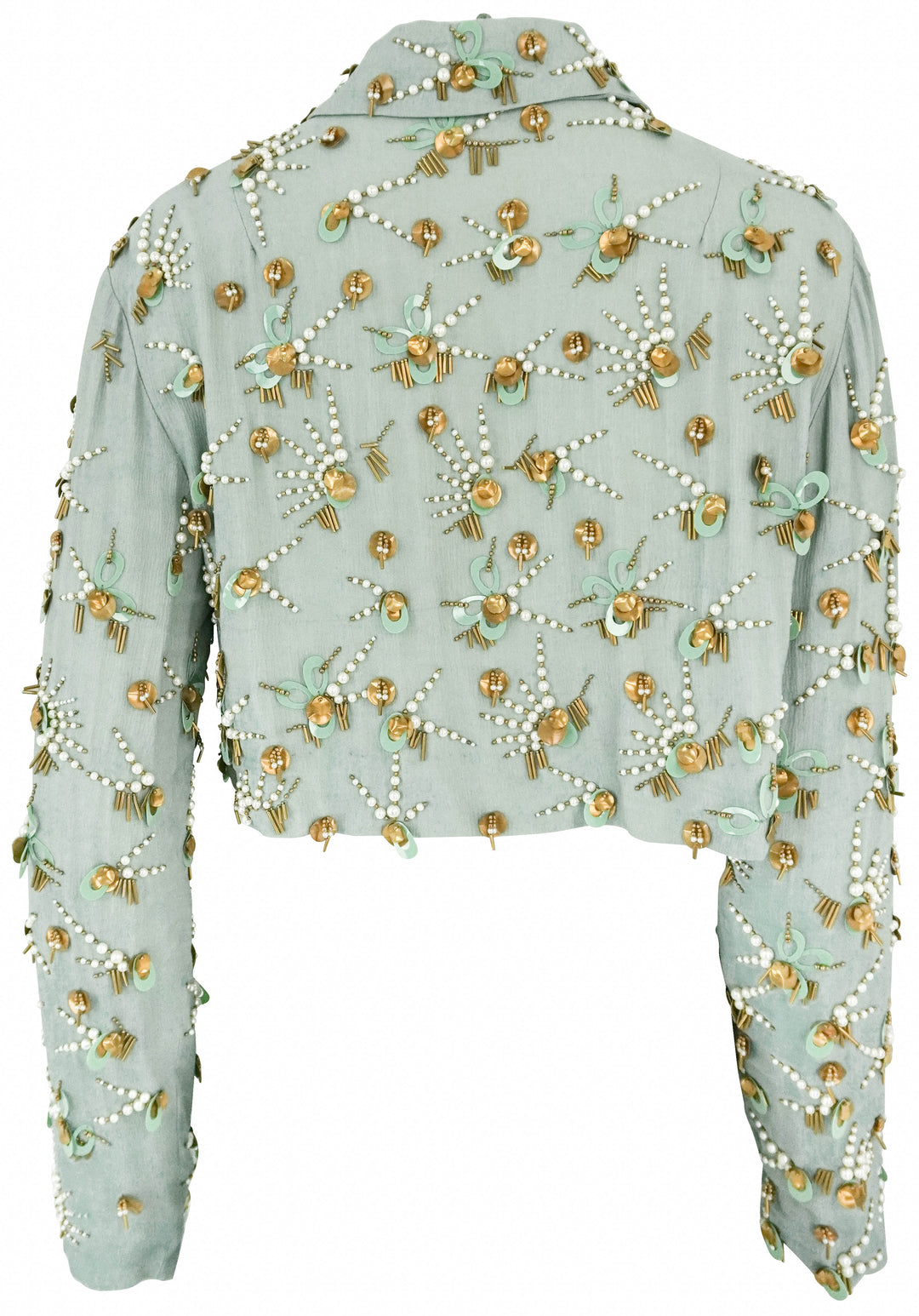 Dries Van Noten Cropped Embellished Jacket in Blue Grey - Discounts on Dries Van Noten at UAL