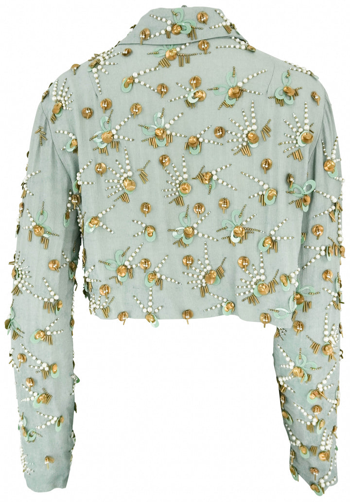 Dries Van Noten Cropped Embellished Jacket in Blue Grey - Discounts on Dries Van Noten at UAL
