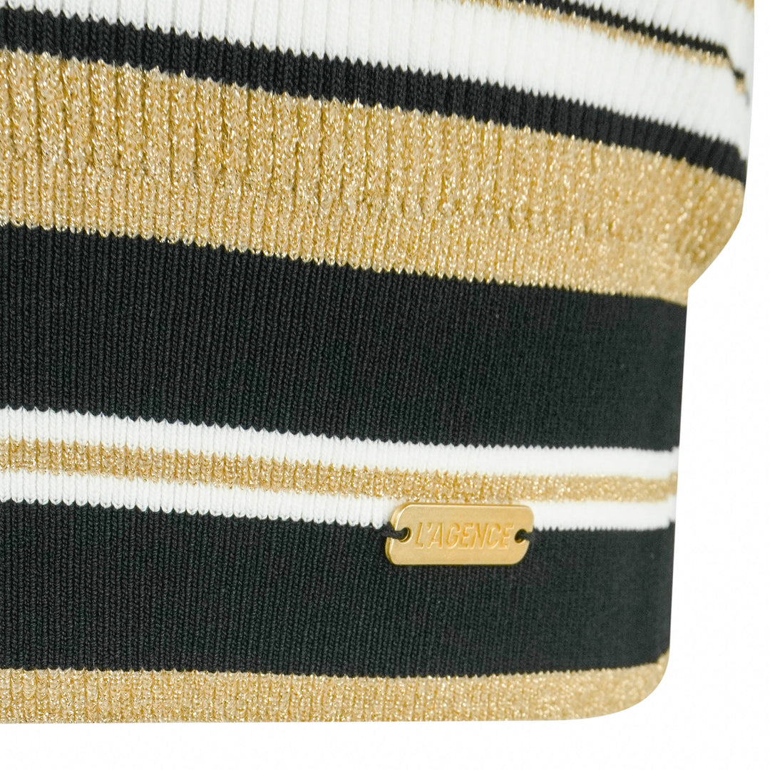 L'Agence Yukio Long Sleeve Crop Top in White, Black and Gold - Discounts on L'Agence at UAL