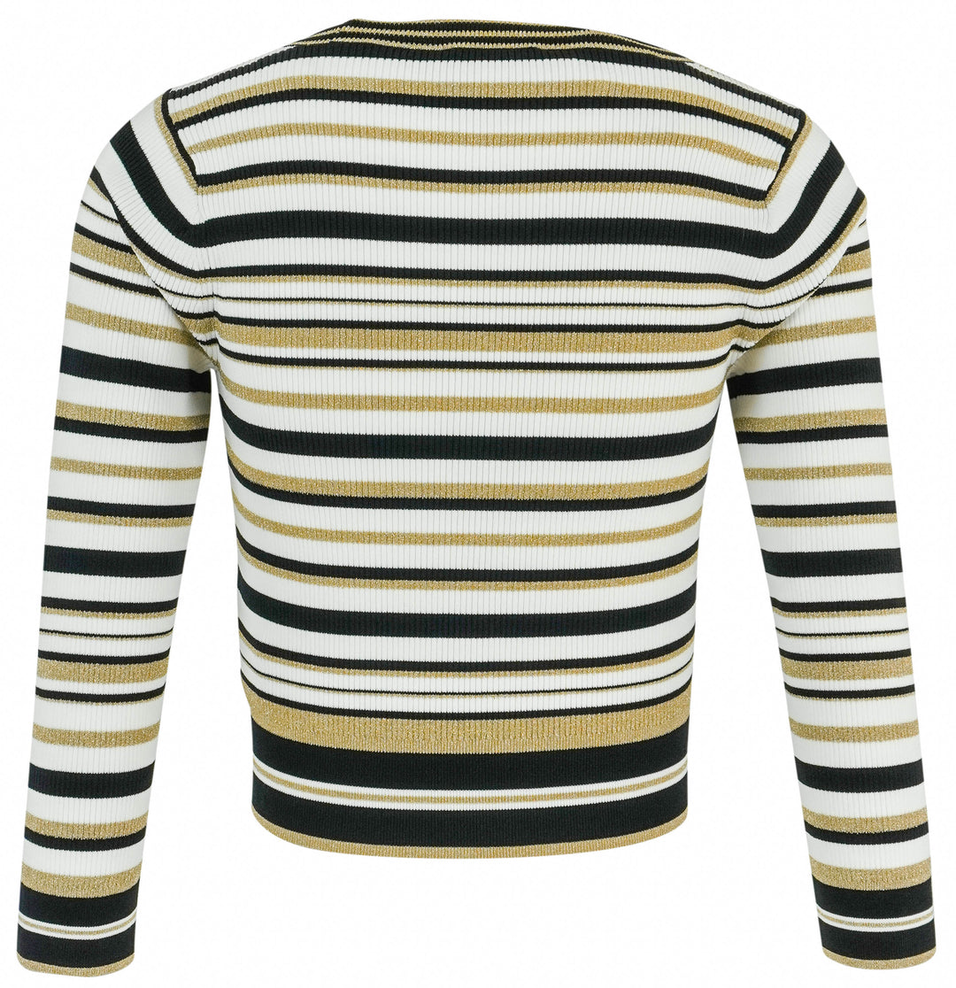 L'Agence Yukio Long Sleeve Crop Top in White, Black and Gold - Discounts on L'Agence at UAL