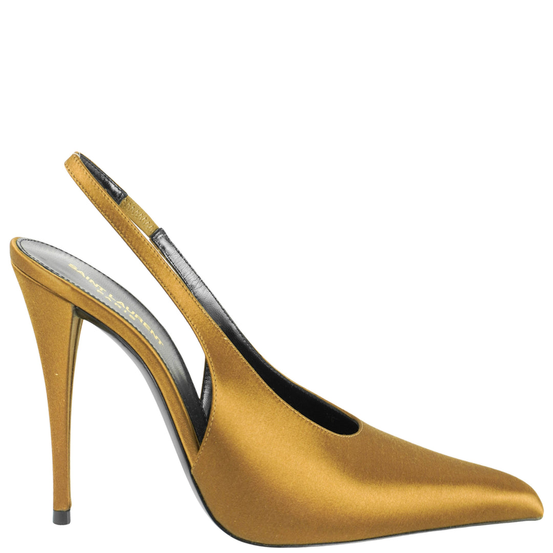 Saint Laurent Faye Slingback Satin Heels in Deep Cognac - Discounts on Saint Laurent at UAL