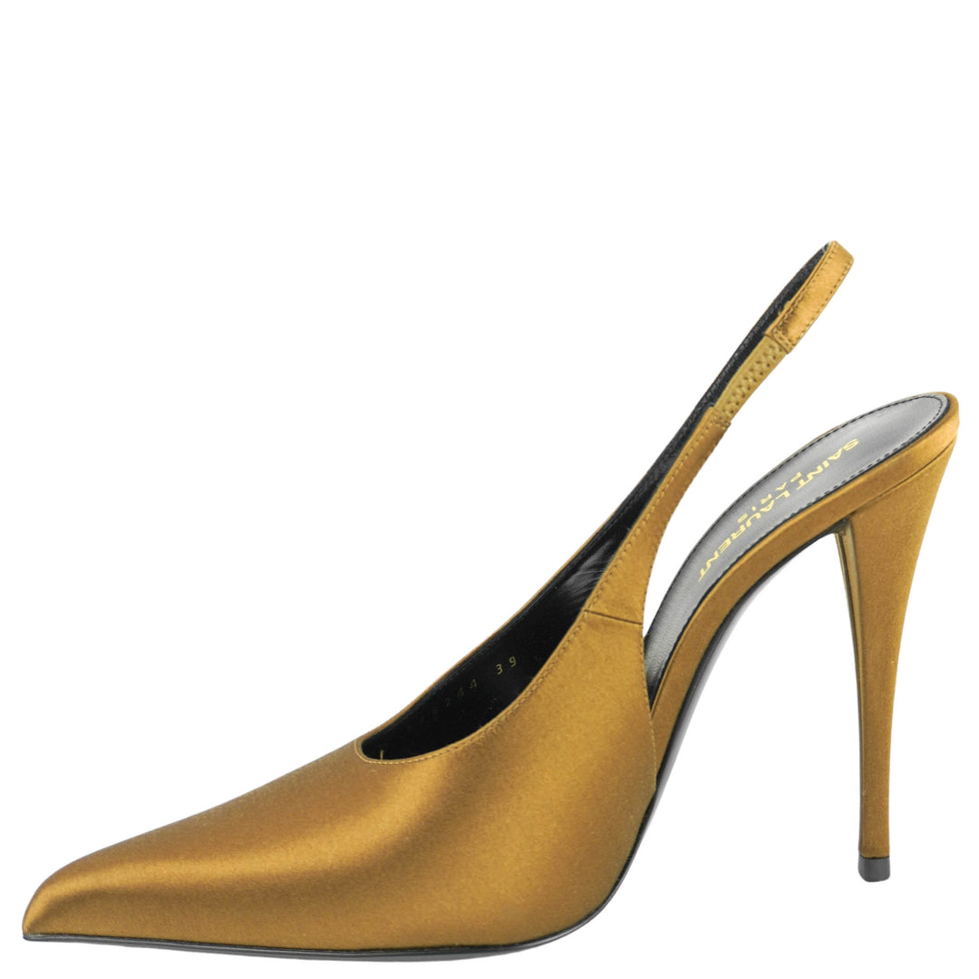 Saint Laurent Faye Slingback Satin Heels in Deep Cognac - Discounts on Saint Laurent at UAL