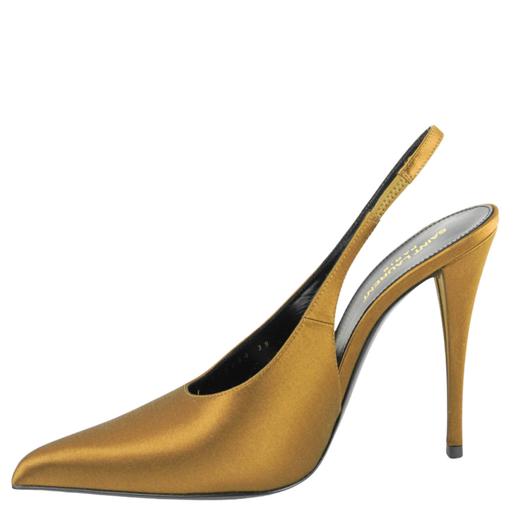 Saint Laurent Faye Slingback Satin Heels in Deep Cognac - Discounts on Saint Laurent at UAL