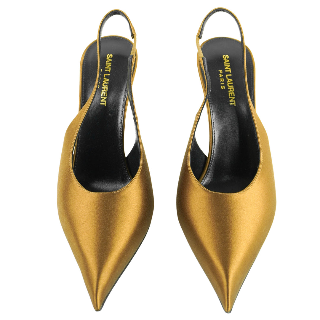 Saint Laurent Faye Slingback Satin Heels in Deep Cognac - Discounts on Saint Laurent at UAL
