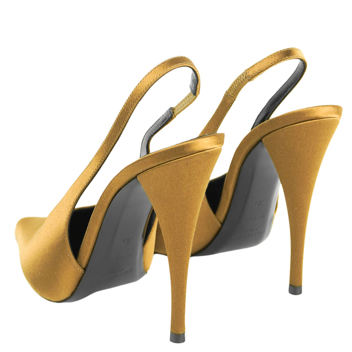 Saint Laurent Faye Slingback Satin Heels in Deep Cognac - Discounts on Saint Laurent at UAL