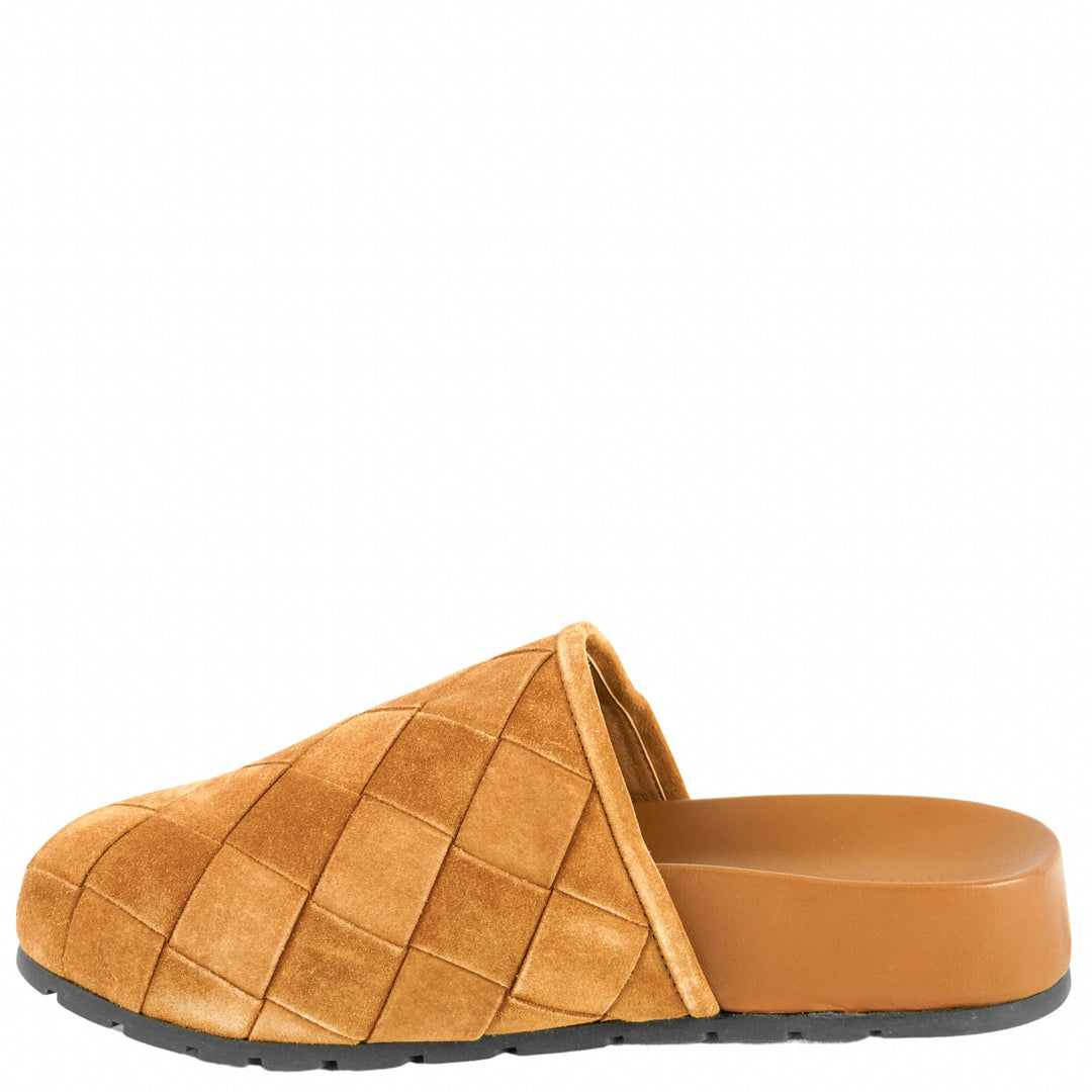 Bottega Veneta Reggie Woven Clogs in Caramel - Discounts on Bottega Veneta at UAL