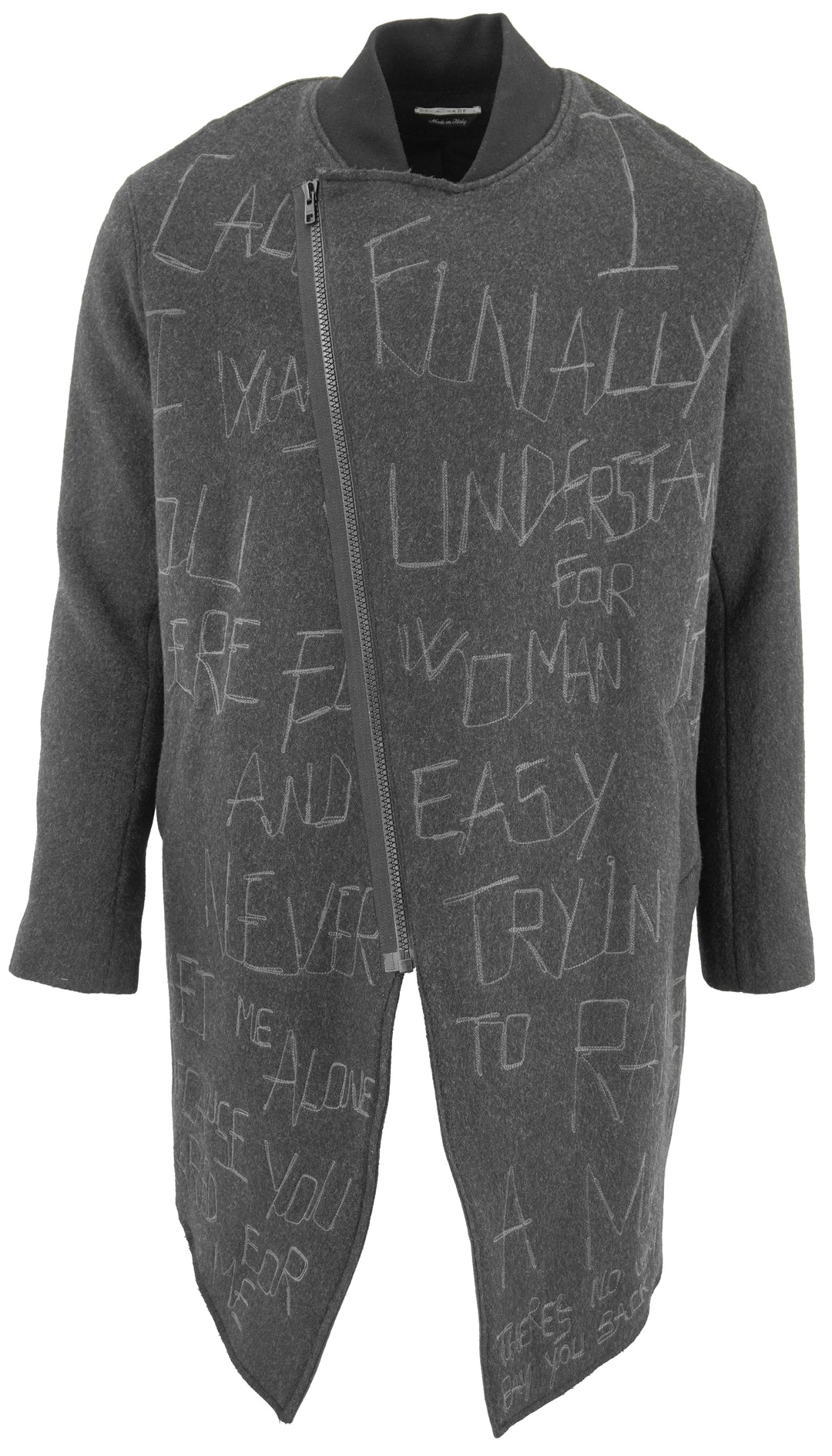 Self Made Word Embroidered Coat in Grey - Discounts on Self Made at UAL