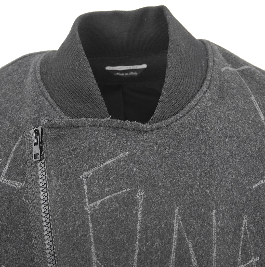 Self Made Word Embroidered Coat in Grey - Discounts on Self Made at UAL