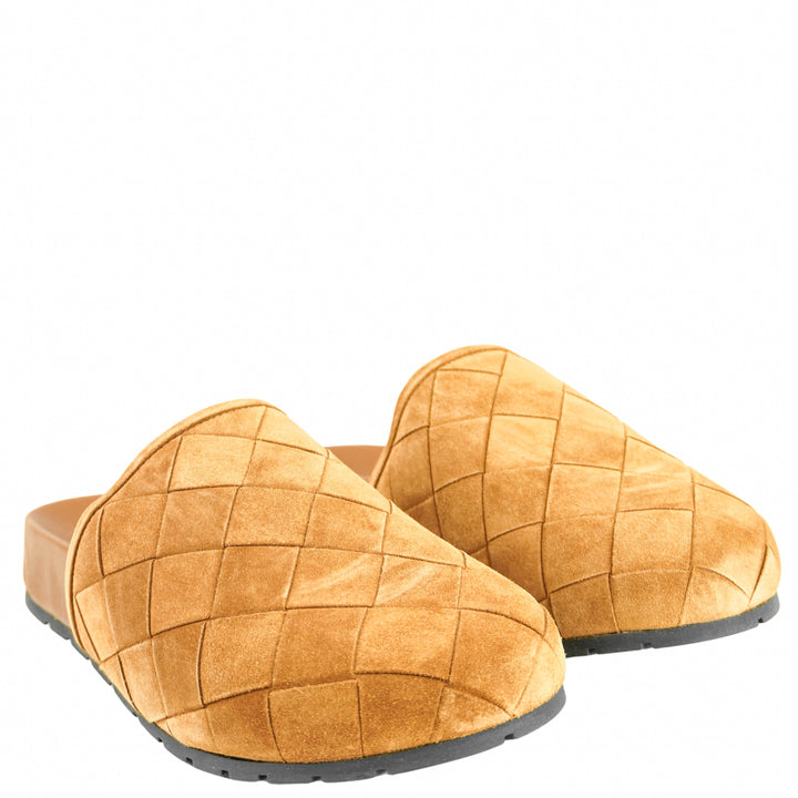 Bottega Veneta Reggie Woven Clogs in Caramel - Discounts on Bottega Veneta at UAL
