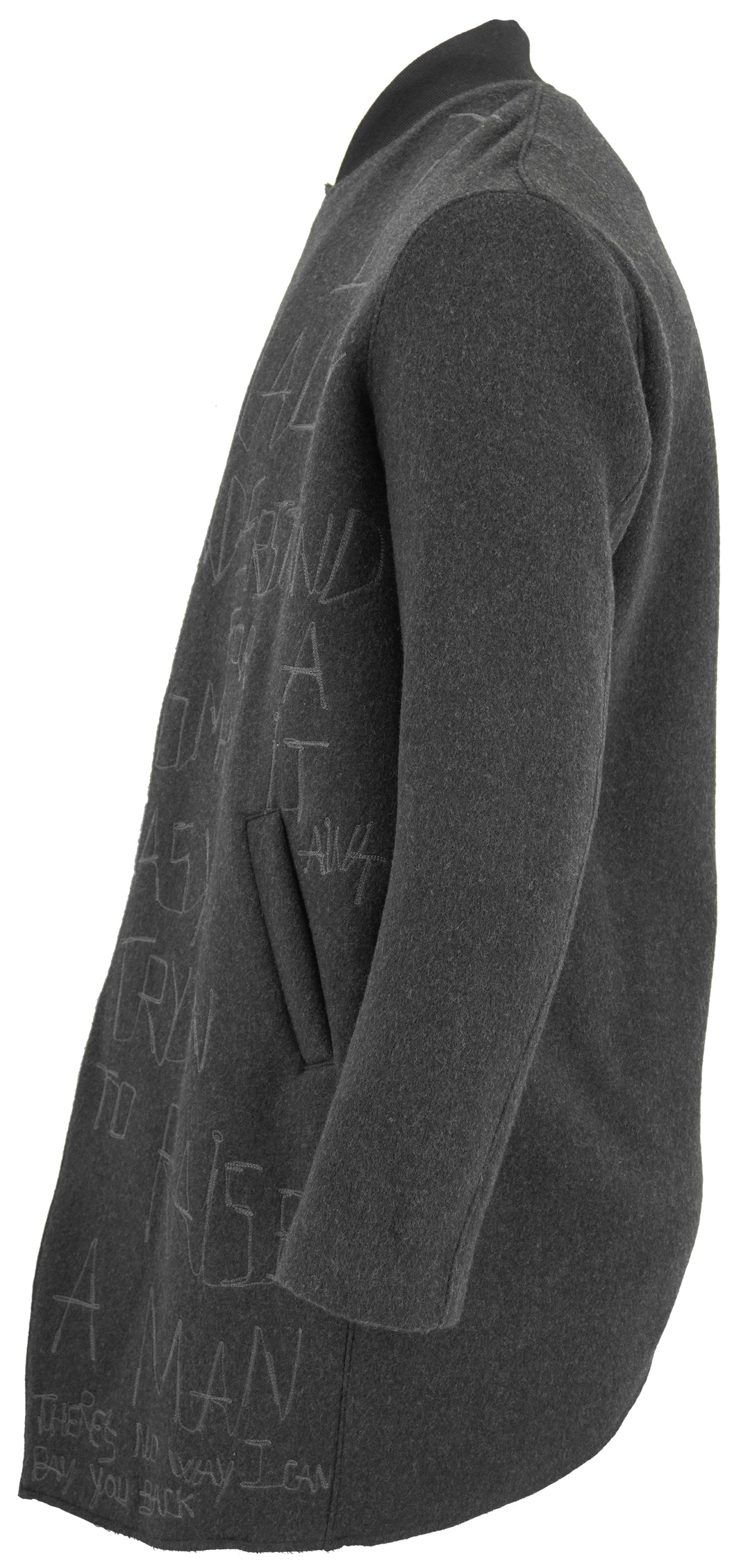 Self Made Word Embroidered Coat in Grey - Discounts on Self Made at UAL