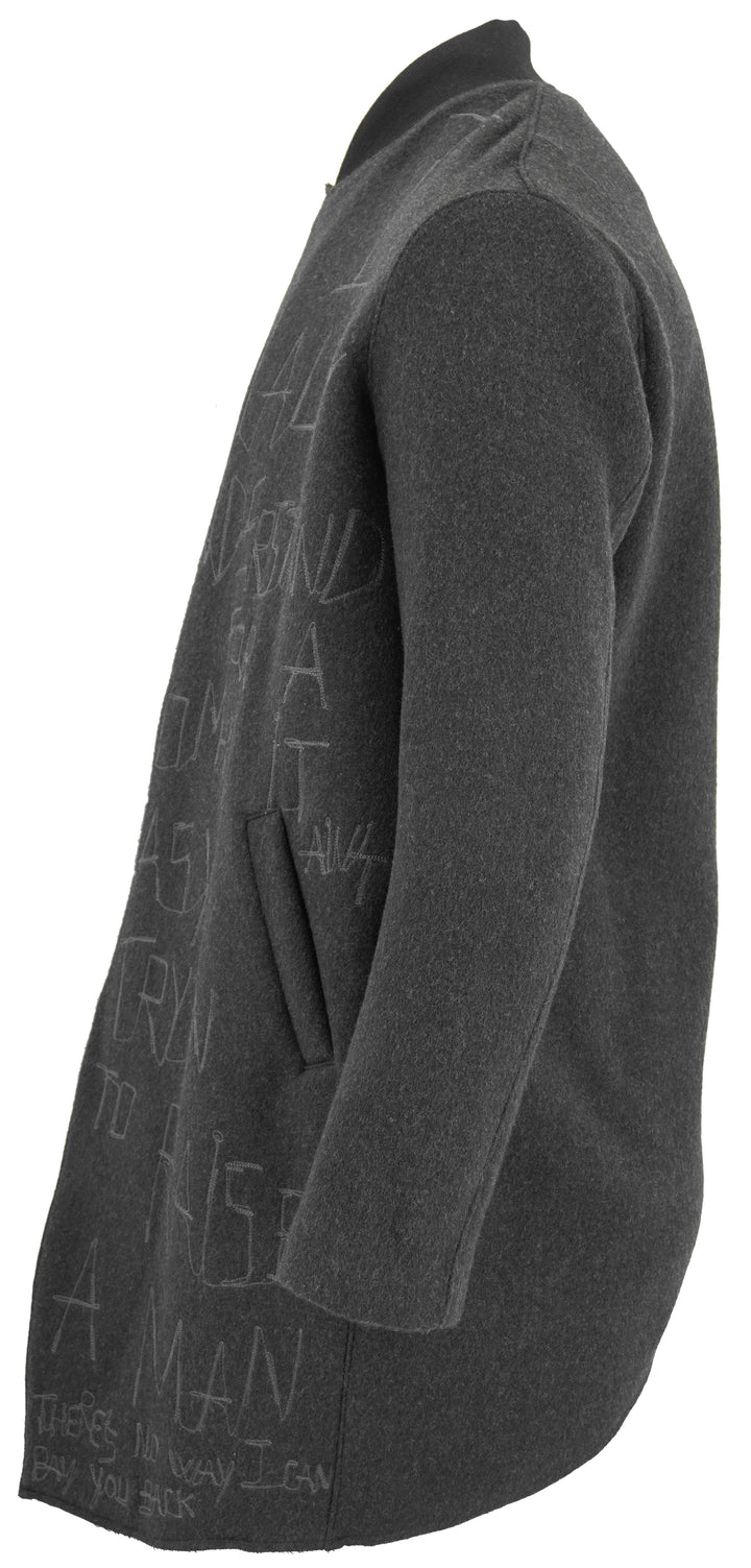 Self Made Word Embroidered Coat in Grey - Discounts on Self Made at UAL