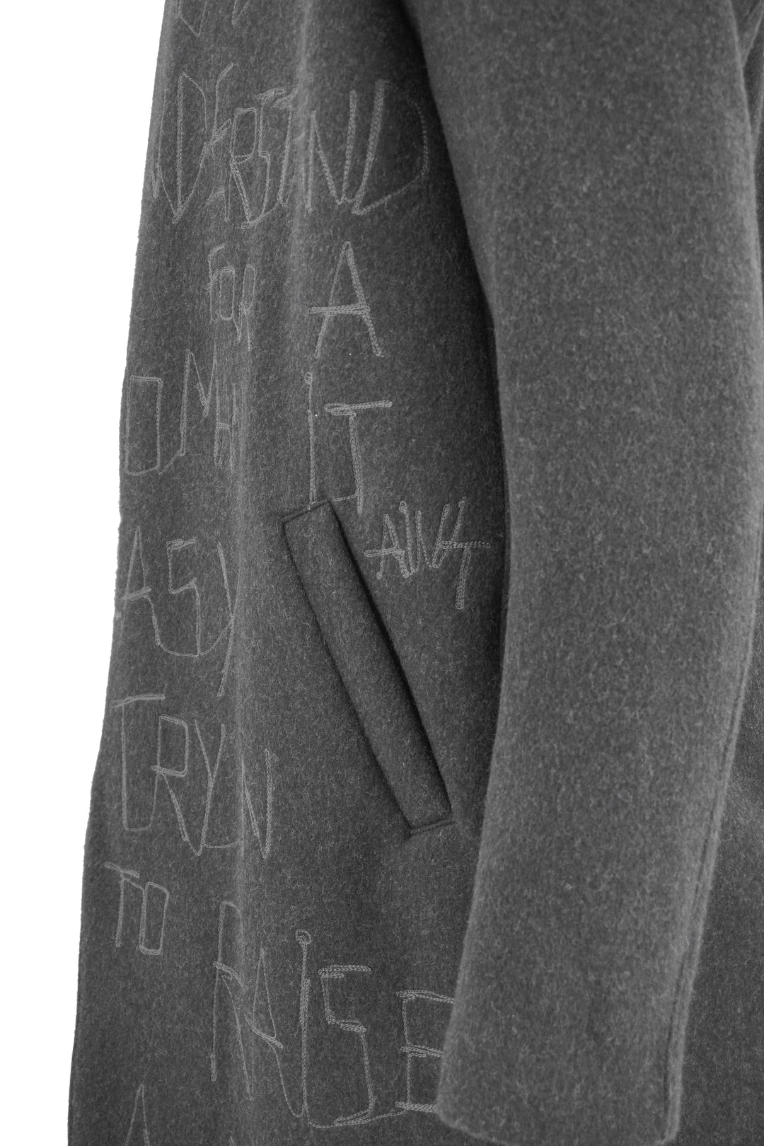 Self Made Word Embroidered Coat in Grey - Discounts on Self Made at UAL