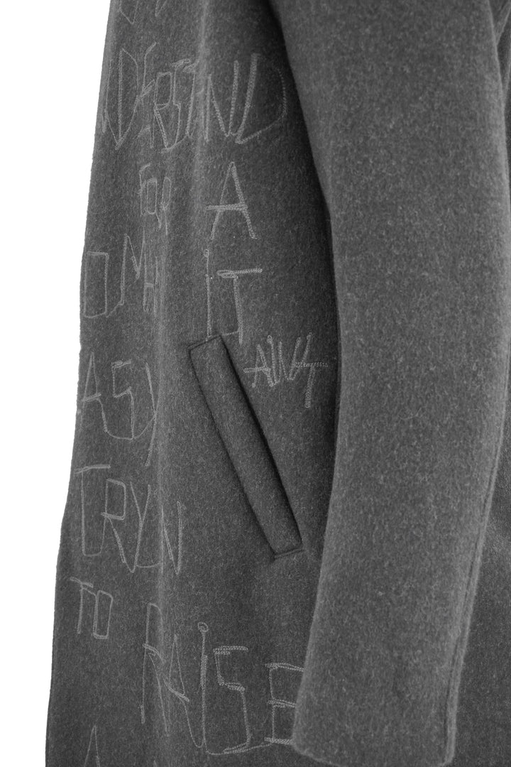 Self Made Word Embroidered Coat in Grey - Discounts on Self Made at UAL
