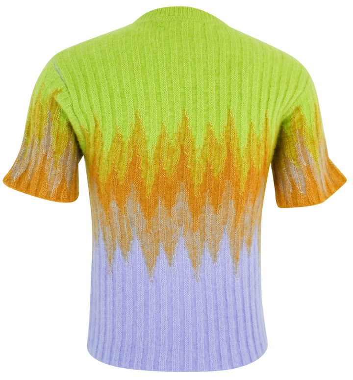 The Elder Statesman Gradient Short Sleeve Sweater in Green and Purple - Discounts on The Elder Statesman at UAL