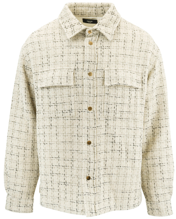 Amiri Tweed Shirt Jacket in Cream and Black - Discounts on Amiri at UAL