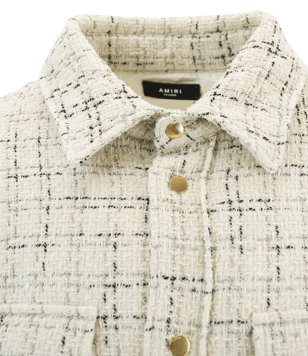 Amiri Tweed Shirt Jacket in Cream and Black - Discounts on Amiri at UAL