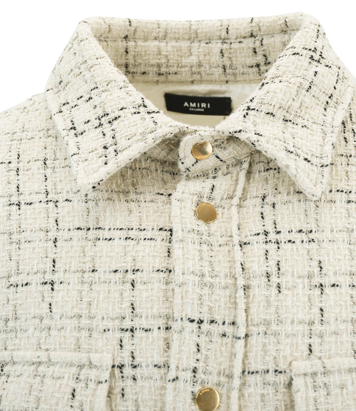 Amiri Tweed Shirt Jacket in Cream and Black - Discounts on Amiri at UAL